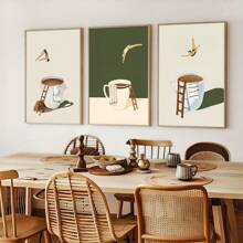 3pcs Coffee Diver Art Print Set, Modern Minimalist Geometric Canvas Wall Art, Optional Frame Portrait Orientation, Indoor Poster For Living Room Decor, Bedroom Decor, Kitchen Decor, Dining Room - Art Deco Style, Ideal Creative Gift, Wall Art With Frame