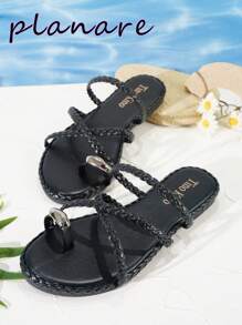 planare Women's Shoes Black Braided Flat Sandals, Gladiator Thong Round Open Toe Vintage Slides Sandals, Slip-On Roman Sandals, Crisscross Strappy Comfortable Beach Shoes Casual Walking Shoes Boho Casual Sandals Easy Wear Dress Shoes Comfortable