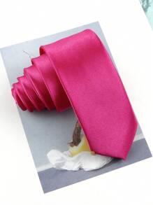 ZONFAZ 1 Cà vạt nam trơn màu bóng mịn 2" bằng polyester siêu mỏng, thích hợp cho đám cưới, Giáng sinh, Lễ tạ ơn và các lễ hội khác, tiệc tùng và mặc hàng ngày Cà vạt nam - Màu Hồng Tươi - Xem 5