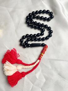 1条经典时尚45珠纯色亚克力念珠手链，适合男士日常佩戴 - 黑色 - 查看 2