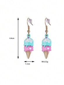 2pcs Per Card Colorful Zinc Alloy Ice Cream & Fish Design Earrings For Girls, Cute Daily Casual Jewelry - Multicolor - View 2