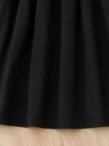 2pcs/Set Girls Summer Outfit, Casual Polyester Knit Mesh Top, Short Sleeve Round Neck, And Matching Black Belt Dress, Slight Stretch, Suitable For 8-12 Years Old Children, Fashionable Summer Clothing For Girls - Perfect Casual Outdoor Wear