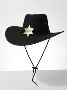 1 pièce Chapeau de cowboy unisexe occidental avec insigne amovible, chapeau de soleil Panama à large bord, protection solaire d'été, chapeau de plage, convient pour les événements de cowboy occidental, les festivals, les performances sur scène, l'ombrage au soleil, pour toutes les saisons