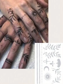 1 foaie de frunză, geometrice, design de artă a corpului uman, tatuaje temporare, rezistente la apă, realiste, reflectorizante, pe bază de plante, semi-permanente, durează 5-12 zile - Negru - Vizualizare 9