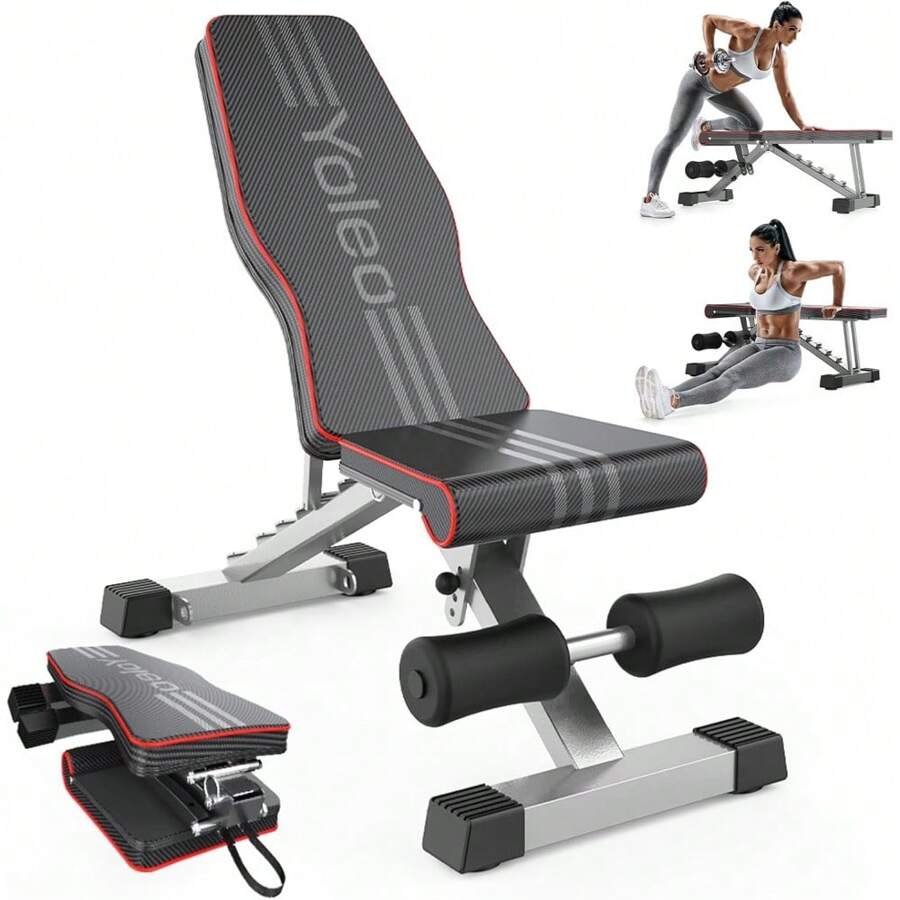 Yoleo Adjustable Weight Bench For Full Body Workout; Foldable Bench Press Bench Of Home Gym Strength Training; Incline Decline Flat Utility Workout Bench With Quick Folding& Fast Adjustment (Black) - 1 - View 1