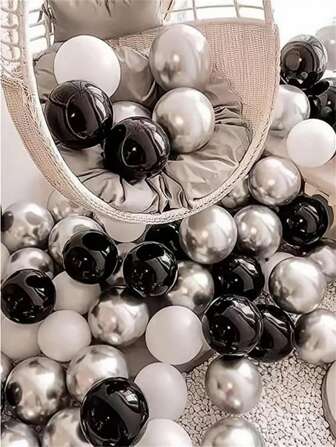 30Pcs / 5 Inch Multicolour Latex Round Helium Party Balloons For Wedding Birthday Graduation Bridal Shower Decoration White Black And Silver