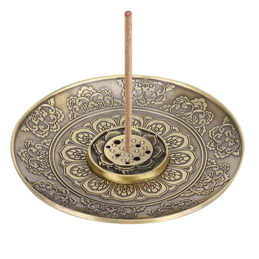 Bronze Incense Holder Essential Oil Burner Lotus Incense Holder Cone Incense Holder With Ash Catcher, Carved Censer Stick Incense Holder Sticks And Coil, Ideal For Meditation, Yoga, Massage, Home And More - 彩色 - 查看 1