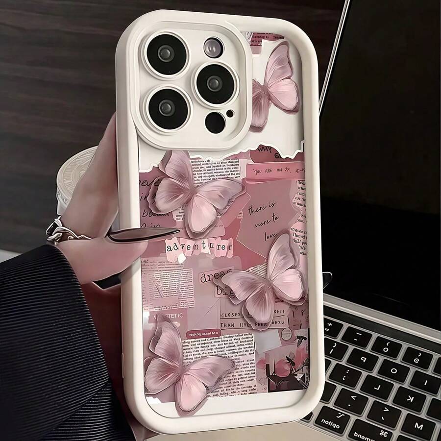 蝴蝶日报卡通透明防震TPU手机壳适用于三星iPhone16全系列，简约时尚全覆盖保护 - 彩色 - 查看 1