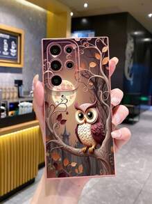 1pc Owl & Moon Anti-Drop Phone Case Compatible With Iphone/Galaxy/Infinix/Redmi/OPPO/VIVO//Realme - Pink - View 5