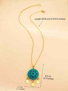 1 件甜美波西米亚蓝色九孔亚述眼镂空吊坠项链圆形流苏项链适合女孩和女士每天佩戴作为节日礼物 - 金黃色 - 查看 8