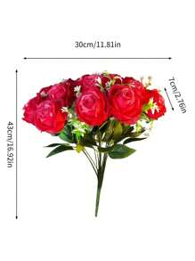 1 Bouquet 18 Heads 17 Inch Realistic Fake Flowers Fake Roses Wedding Bouquet Home Decor For Outdoors Fake Bouquet Faux DIY Wedding Bouquets Red Bridal Shower Centerpieces Arrangements Party Tables Decorations,
