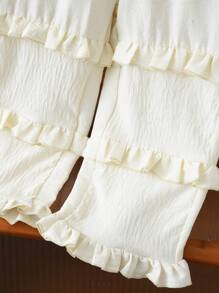 年轻女孩 2 件套优雅可爱蝴蝶结装饰舒适吊带上衣和荷叶边下摆阔腿裤套装夏季 - 米色 - 查看 6