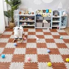 10 piezas, 11,8 pulgadas, Estera de piso tipo madera de alta tenacidad, alfombra de espuma rompecabezas antideslizante, a prueba de humedad y caídas para sala de estar, cocina, dormitorio