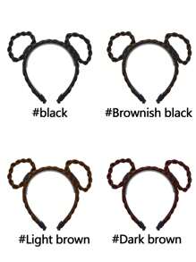 4英寸猫耳儿童接发发带假发头箍假发，女儿儿童编织发饰假发 - 彩色 - 查看 3