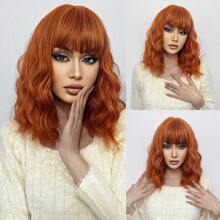 Red Copper Ginger Wigs With Bangs Water Wave Natural Daily Hair For Women Heat Resistant - Coral Orange - View 1