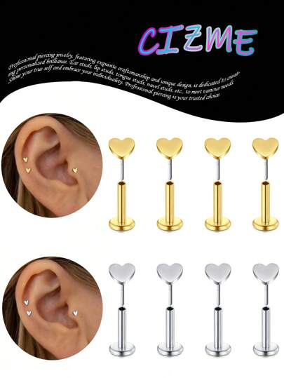 CIZME 4pcs 20G Push In Flat Back Earrings Stud Threadless Nose Studs CZ Nose Rings For Women Men Labret Studs Lip Rings Cartilage Earrings Nose Nostril Tragus Helix Piercing Jewelry Hypoallergenic