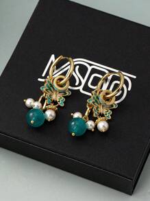 1 对复古奢华高端珐琅 3D 蝴蝶和串珠珍珠耳环，适合女士，适合旗袍和 A 字裙，母亲节礼物 - 淺藍色 - 查看 4