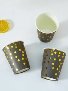 10pcs/25pcs Disposable Paper Cups With Black Background And Gold Polka Dots, Suitable For Iced Drinks, Coffee, Birthday Parties, Family Gatherings, Picnics, And Decorations