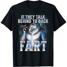 If They Talk Behind Your Back Fart Alpha Wolf Meme T-Shirt, Oversized Short Sleeve Classic Heavy Cotton T Shirt Printed Graphic Tee Women's Casual Short-Sleeved Top