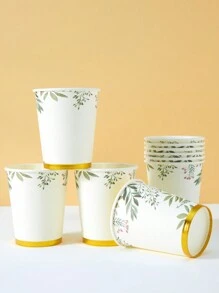 10 piezas/25 piezas Vasos de papel desechables con estampado de hojas estilo chino, adecuados para cumpleaños, reuniones familiares, picnics y decoración de fiestas