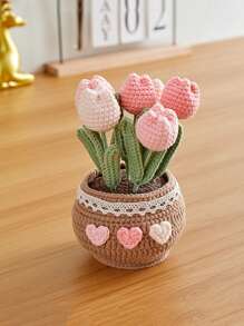 1 cây Bonsai hoa Tulip may mắn đan móc thủ công, chậu hoa trang trí xe hơi cho phòng khách lễ Phục sinh - Nhiều màu - Xem 17