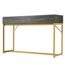 Modern Hallway Table: 120x38x76cm Console With Drawer, Metal Struts, And Gold Accents - Grey - View 6