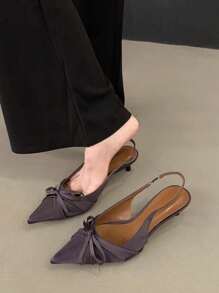 2024 年新款夏季法式尖头高跟凉鞋，优雅女士黑色包头鞋 - 紫色 - 查看 5