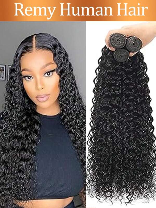 Wassergewellte Haarbündel Echthaar lockige Bündel Echthaar natürliche Farbe weich 3 Bündel unverarbeitetes brasilianisches nasses und welliges Haarbündel für Frauen