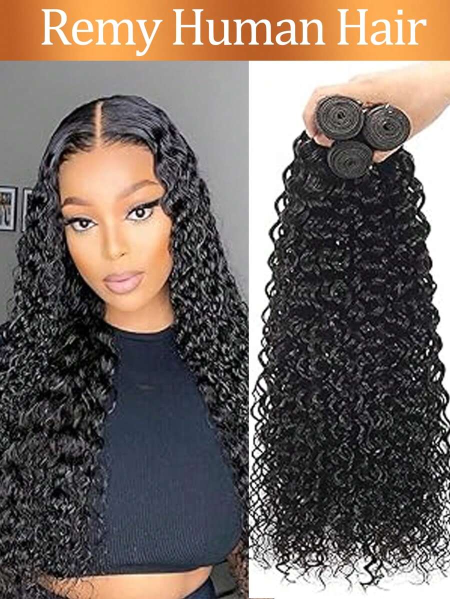 حزم شعر طبيعي مموج على شكل موجة ماء، حزم شعر طبيعي مجعد، لون طبيعي ناعم 3 حزم شعر برازيلي خام ومموج مناسب للنساء