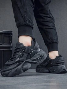 Men's Black Platform Sneakers, Fashionable Casual Shoes - Black - View 3