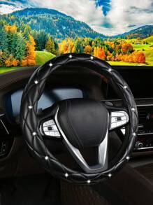 1pc Rhinestone Embellished Faux Sheepskin Car Steering Wheel Cover, Anti-Slip, Fits 14.5-15 Inch, Holiday Gift - Multicolor - View 15