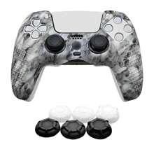 1set PS5 Controller Cover + 6pcs Joystick Caps, Water Transfer Designed, Anti-Slip, Anti-Scratch, Sweat-Proof, Enhanced Grip, Bottom Large Opening For Charging Base Charging