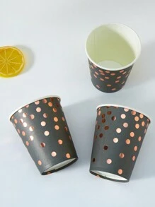 10 件/25 件一次性纸杯，黑色底玫瑰金圆点纸杯，适用于冷饮和咖啡，适合生日派对、家庭聚会、野餐和派对装饰 - 彩色 - 查看 5