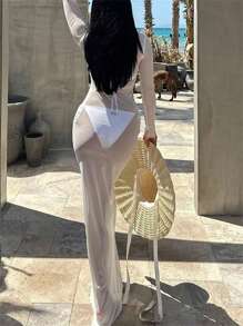 Ladies Beach Perspective Dress Long Skirt - White - View 7