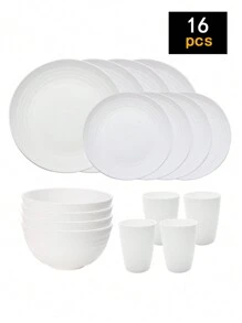 4 件/16 件/32 件 不易破碎 PP 可重复使用塑料餐具套装，包括盘子、碗和杯子。适用于家庭和户外野餐学校用品、圣诞礼物 - 彩色 - 查看 18