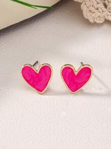 1 paire de boucles d'oreilles clous minimalistes et élégantes en émail en forme de cœur, jolies et douces, bijoux polyvalents à la mode pour femmes, fête, voyage, utilisation quotidienne, cadeau pour la Saint-Valentin, maman, mère, fête des mères