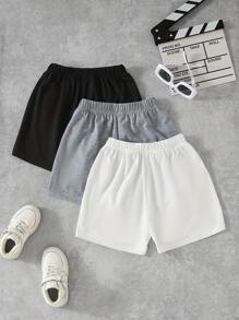 3pcs/Pack Boys' Black, Gray, White Running Sports Shorts, Comfortable & Breathable For Summer