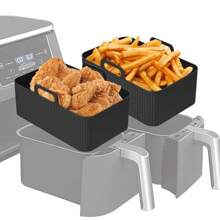 1 pièce Doublure en silicone antiadhésive pour friteuse à air rectangulaire, plateau de cuisson réutilisable, insert de panier pour Foodi Dual Airfryer Pot de remplacement, facile à nettoyer, ustensiles de cuisson, gadgets de cuisine, accessoires de cuisine