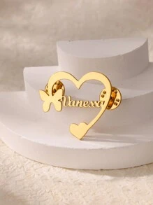 1 件定制蝴蝶心形名字胸针女士珠宝个性别针休闲中性铭牌胸针 - 彩色 - 查看 5