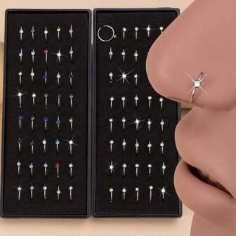 Wis 1set/ 40pcs Elengant Charming Rhinestone Nose Hoop Rings Stud Body Piercing Jewelry