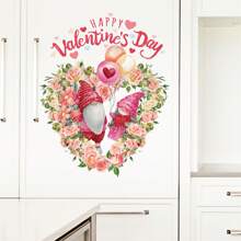 Pegatinas de pared para el Día de San Valentín: lindas calcomanías de pared con globos y coronas de gnomos para decorar el hogar. - Multicolor - Ver 2