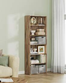 VASAGLE Bookshelf, 6-Tier Bookcase, Book Shelf Furniture, Open Storage Shelves, Room Decor, For Living Room, Home Office, Dinning Room,  9.4 X 23.6 X 63.3 Inches, Camel Brown - Màu be - Xem 2