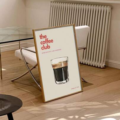 1幅咖啡俱乐部帆布海报 - 复古装饰艺术现代卡通主题，适用于客厅、卧室、家庭办公室、厨房、浴室，帆布墙画，无框