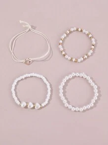 4pcs Set Girls Heart & Beads Bracelet