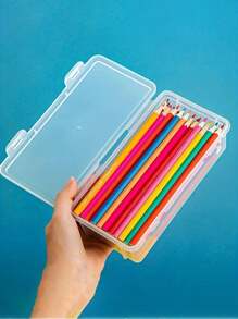 1 pièce/3 pièces/5 pièces Étui à crayons transparent grande capacité - Boîte de rangement en plastique à couvercle articulé, adaptée pour les fournitures scolaires et de bureau, organisation de bureau
