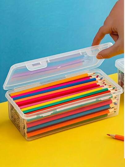 1pc/3pcs/5pcs Large Capacity Transparent Pencil Case - Plastic, Multi-Purpose Storage Box With Hinged Lid, Suitable For School & Office Supplies, Desk Organization