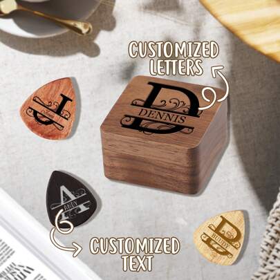 1 pieza Púas de guitarra personalizadas, estuche de madera personalizado para púas de guitarra con grabado, organizador de púas de guitarra de madera, regalo musical para guitarrista y músico