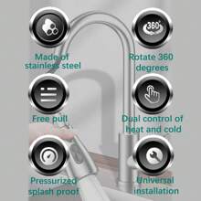 Stainless Steel Gun Gray Kitchen Sink Pull-Out Faucet Household Sink Sink Rotating Hot And Cold - Silver - View 7