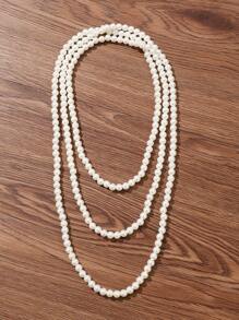 Minimalist Layered Beaded Necklace - Beige - View 13