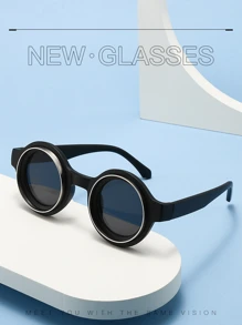 4/3/1 件 2025 新款个性复古圆框时尚眼镜，女士金属双环大框眼镜，户外派对嘻哈情侣趣味日常佩戴时尚眼镜，送给她作为情人节节日礼物。 - 彩色 - 查看 5